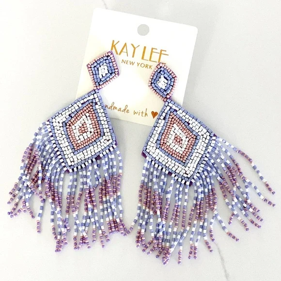💝 FINAL SALE KAYLEE Handmade Beaded Tassel Earrings- Boho Drop Fringe Ea… - Picture 1 of 10